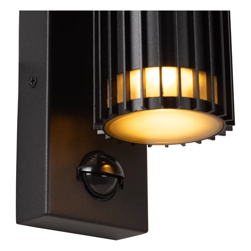 Lucide TIMBALA - Wandspot / Wandlamp Binnen/Buiten - 2xGU10 - IP44 - Beweging & dag/nacht sensor - Zwart | Essential - detail 1